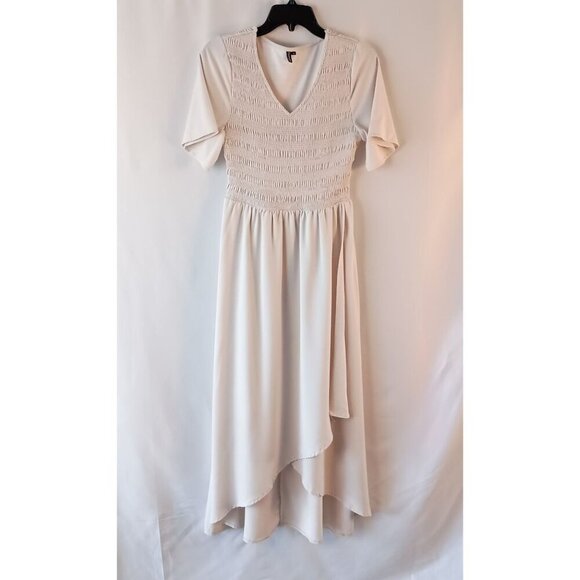 Zattcas Women Maxi Dress M Smocked V Neck Short Sleeve High Low Flowy Long - Picture 2 of 7